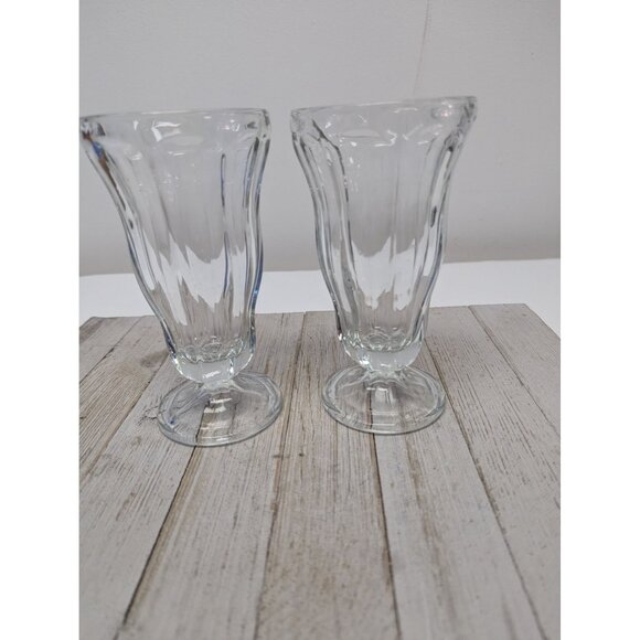 Set of 2 Glass Clear Fountainware Sundae Soda Footed Tumbler Unmarked - Picture 1 of 5